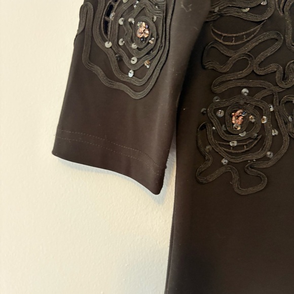 Vintage Joseph Ribkoff Black Floral Appliqué Sequin Top XS/S - Picture 4 of 5